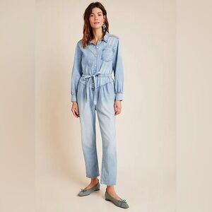 Women's Light Blue Denim Jumpsuit by La Vie